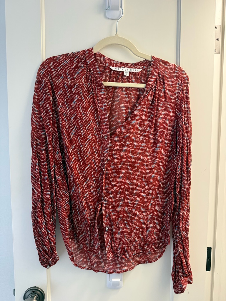 Veronica Beard Rust-Red Patterned Button-Front Blouse